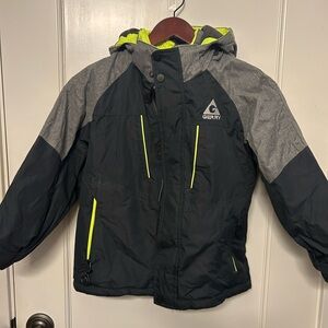 GERRY  Kids' Black and Gray Puffer Ski Jacket with Neon Accents XS 5-6